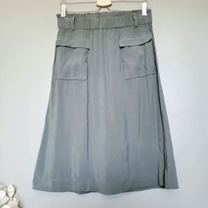 J. Jill Caraway Paperbag Skirt Size XS Olive Green Pockets Modest READ NO BELT